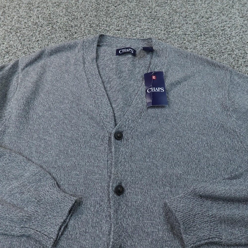 NEW Chaps Sweater Mens XL Gray Knit Button Cardigan Pockets Grandpa Preppy Top